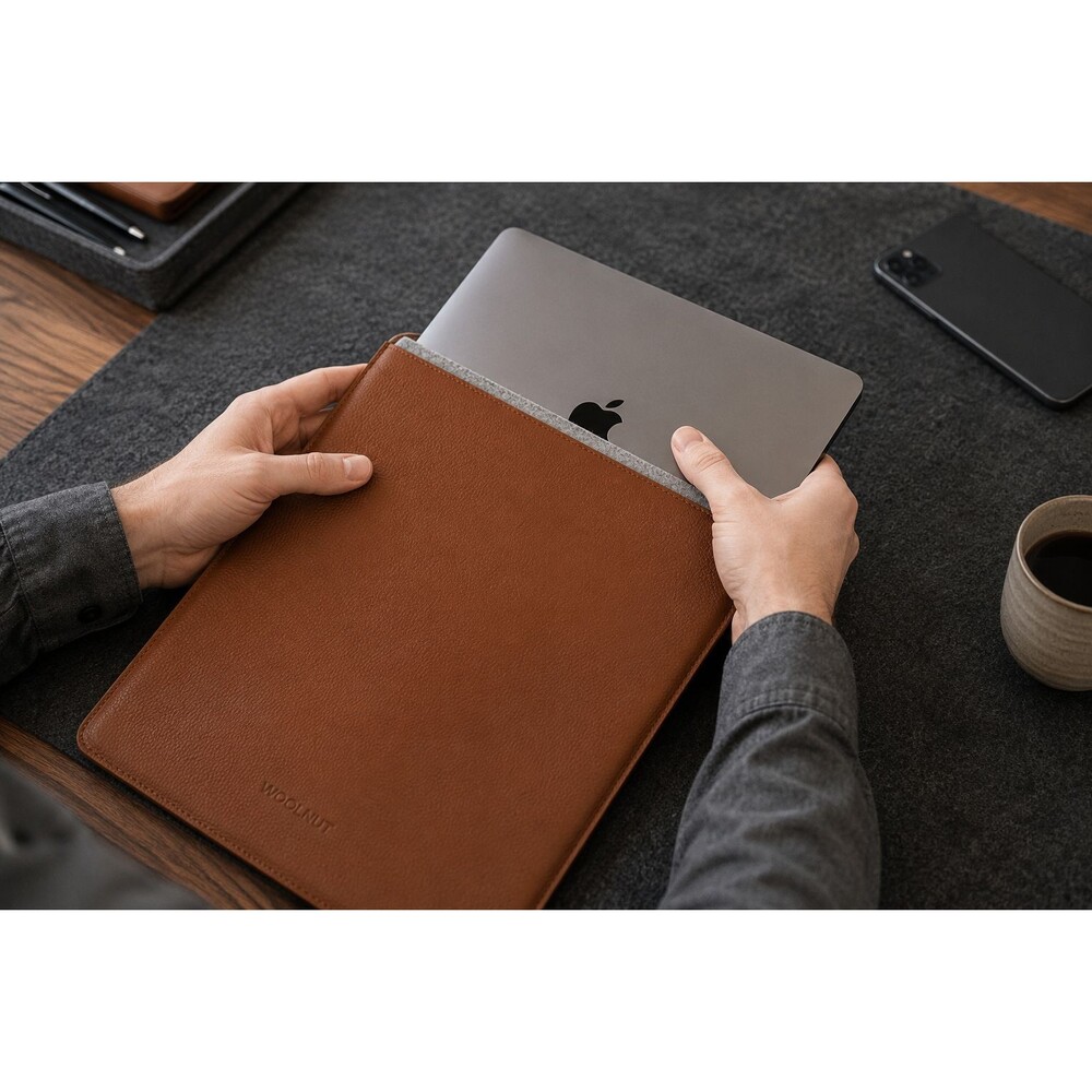WOOLNUT 13" MacBook Pro Air Leather Sleeve Cognac Brown Wool Felt Case